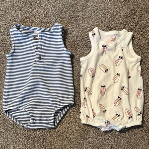 Carter's Blue striped and White hotdog Baby Bubble Rompers
